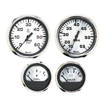 Faria Spun Silver Box Set of 4 Gauges f/Outboard Engines - Speedometer, Tach, Voltmeter & Fuel Level | KTF0182