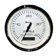 Faria Chesapeake White SS 4" Tachometer w/Hourmeter (4000 RPM) (Diesel) (Mech. Takeoff & Var. Ratio Alt) | 33834