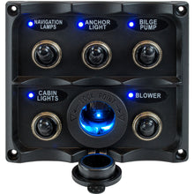 Sea-Dog Water Resistant Toggle Switch Panel w/LED Power Socket - 5 Toggle | 424627-1