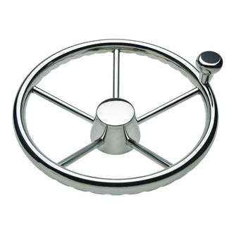 Schmitt & Ongaro 170 13.5" Stainless 5-Spoke Destroyer Wheel w/ Stainless Cap and FingerGrip Rim - Fits 3/4" Tapered Shaft Helm | 1731321FGK