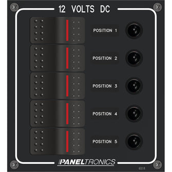 Paneltronics Waterproof Panel - DC 5-Position Illuminated Rocker Switch & Circuit Breaker | 9960018B