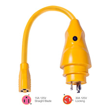 Marinco P30-15 EEL 15A-125V Female to 30A-125V Male Pigtail Adapter - Yellow | P30-15