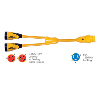 Marinco Y504-2-30 EEL (2)-30A-125V Female to (1)50A-125/250V Male "Y" Adapter - Yellow | Y504-2-30