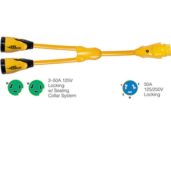 Marinco Y504-2-503 EEL (2)50A-125V Female to (1)50A-125/250V Male "Y" Adapter - Yellow | Y504-2-503