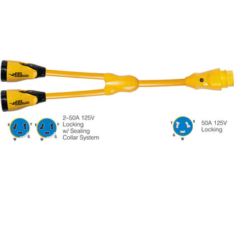 Marinco Y504-2-504 EEL (2)50A-125/250V Female to (1)50A-125/250V Male "Y" Adapter - Yellow | Y504-2-504