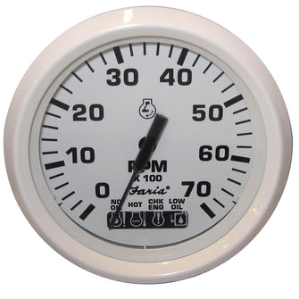 Faria Dress White 4" Tachometer w/Systemcheck Indicator - 7000 RPM (Gas) (Johnson / Evinrude Outboard) | 33150