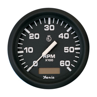 Faria Euro Black 4" Tachometer w/Hourmeter - 6,000 RPM (Gas - Inboard) | 32832