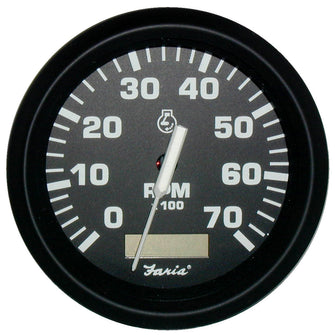 Faria Euro Black 4" Tachometer w/Hourmeter - 7,000 RPM (Gas - Outboard) | 32840