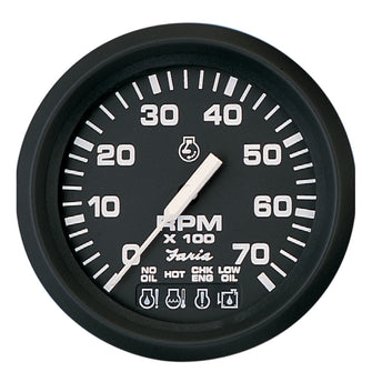 Faria Euro Black 4" Tachometer w/Systemcheck 7000 RPM (Gas) f/ Johnson / Evinrude Outboard) | 32850