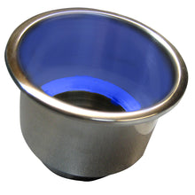 Whitecap Flush Mount Cup Holder w/Blue LED Light - Stainless Steel | S-3511BC