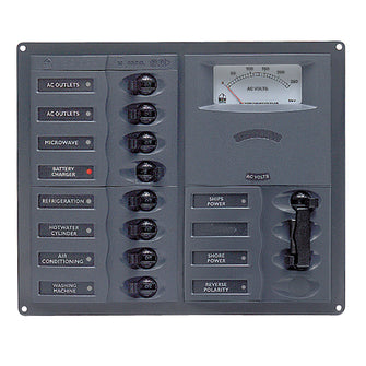 BEP AC Circuit Breaker Panel w/Analog Meters, 8SP 2DP AC120V Stainless Steel Vertical | 900-AC2H-AM-110