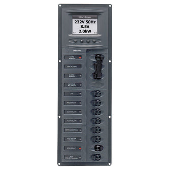 BEP AC Circuit Breaker Panel w/Digital Meters, 8SP 2DP AC230V ACSM Stainless Steel Vertical | 900-AC2V-ACSM