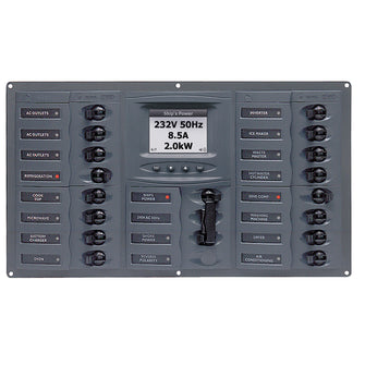 BEP AC Circuit Breaker Panel w/Digital Meters, 16SP 2DP AC120V ACSM Stainless Steel Horizontal | 900-AC4-ACSM-110