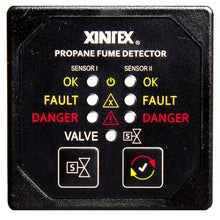 Fireboy-Xintex Propane Fume Detector &amp; Alarm w/2 Plastic Sensors &amp; Solenoid Valve - Square Black Bezel Display | P-2BS-R