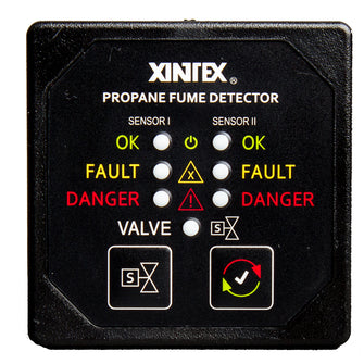 Fireboy-Xintex Propane Fume Detector w/2 Plastic Sensors - No Solenoid Valve - Square Black Bezel Display | P-2BNV-R