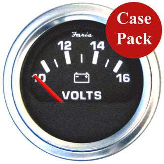 Faria 2" Voltmeter (10-16 VDC) Unlit 12V Black w/Stainless Steel Bezel &amp; Orange Pointer - Case of 24 | VP0125