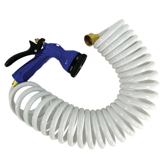 Whitecap 15&#39; White Coiled Hose w/Adjustable Nozzle | P-0440