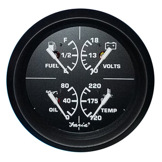 Faria Euro Black 4" Multifunction Gauge - Volt/Fuel/Oil/Water Temperature | 32851