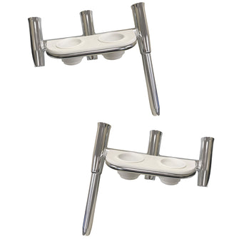 Tigress Offset Triple Rod Holder w/Cup Holders - Port Side &amp; Starboard Side - Polished Aluminum | 88148PS-KIT