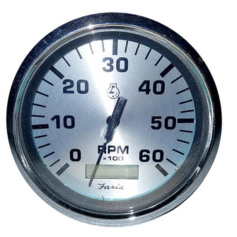 Faria Spun Silver 4" Tachometer w/Hourmeter (6000 RPM) (Gas Inboard) | 36032