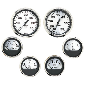 Faria Spun Silver Box Set of 6 Gauges f/ Inboard Engines - Speed, Tach, Voltmeter, Fuel Level, Water Temperature &amp; Oil | KTF0184