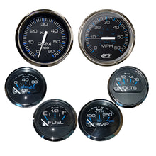 Faria Chesapeake Black w/Stainless Steel Bezel Boxed Set of 6 - Speed, Tach, Fuel Level, Voltmeter, Water Temperature &amp; Oil PSI - Inboard Motors | KTF064