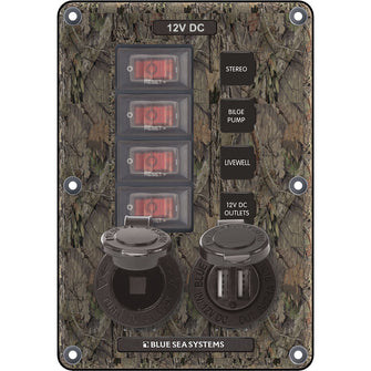 Blue Sea 4324 Circuit Breaker Switch Panel 4 Postion - Camo w/12V Socket &amp; Dual USB | 4324