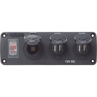 Blue Sea 4365 Water Resistant USB Accessory Panel - 15A Circuit Breaker, 12V Socket, 2x 2.1A Dual USB Chargers | 4365