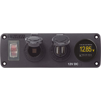 Blue Sea 4366 Water Resistant USB Accessory Panel - Circuit Breaker, 12V Socket, Dual USB Charger, Mini Voltmeter | 4366