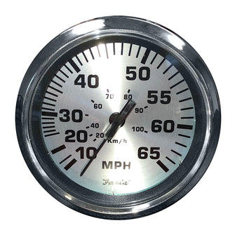 Faria Spun Silver 4" Speedometer - 65 MPH (Pitot) | 36010