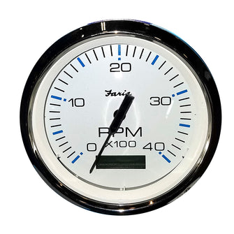 Faria Chesapeake White SS 4" Tachometer w/Hourmeter (4000 RPM) (Diesel) (Mech. Takeoff &amp; Var. Ratio Alt) | 33834