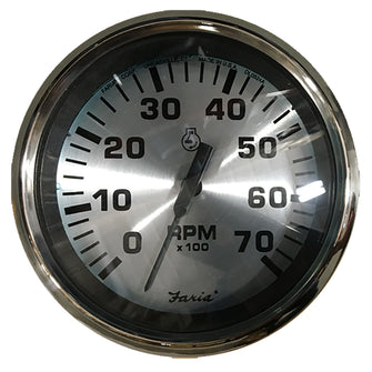 Faria Spun Silver 4" Tachometer (7000 RPM) (Outboard) | 36005