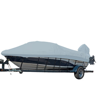 Carver Performance Poly-Guard Styled-to-Fit Boat Cover f/19.5 V-Hull Runabout Boats w/Windshield & Hand/Bow Rails - Grey | 77019P-10