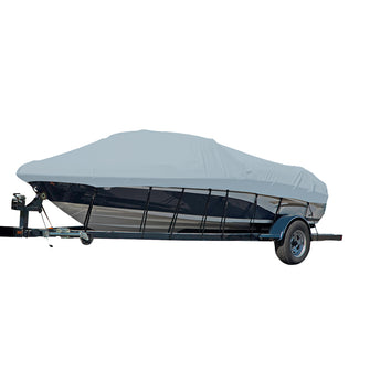 Carver Performance Poly-Guard Styled-to-Fit Boat Cover f/17.5 Sterndrive V-Hull Runabout Boats (Including Eurostyle) w/Windshield & Hand/Bow Rails - Grey | 77117P-10