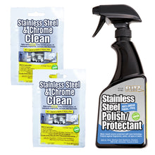 Flitz Stainless Steel Polish 16oz Spray Bottle w/2 Stainless Steel & Chrome 8" x 8" Towelette Packets | SS01306SP01501