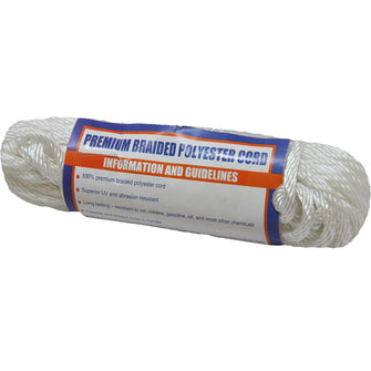 Sea-Dog Solid Braid Polyester Cord Hank - 5/32" x 50 - White | 303304050-1