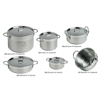 Marine Business Kitchen Cookware Pan Set Self-Containing - Stainless Steel - Set of 8 | 20001