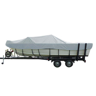 Carver Poly-Flex II Wide Series Styled-to-Fit Boat Cover f/18.5 Aluminum V-Hull Sterndrive Boats with Walk-Thru Windshield - Grey | 72418F-10