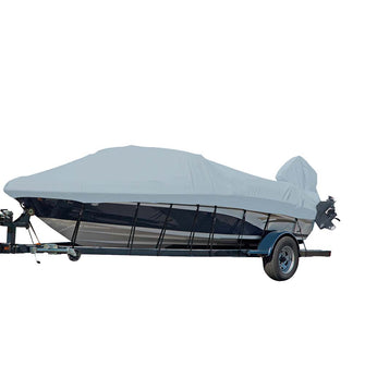 Carver Sun-DURA&reg; Styled-to-Fit Boat Cover f/14.5 V-Hull Runabout Boats w/Windshield & Hand/Bow Rails - Grey | 77014S-11