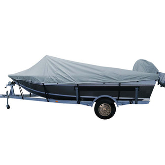 Poly-Flex II Styled-to-Fit Boat Cover f/15.5 Aluminum Boats w/High Forward Mounted Windshield - Grey | 79015F-10