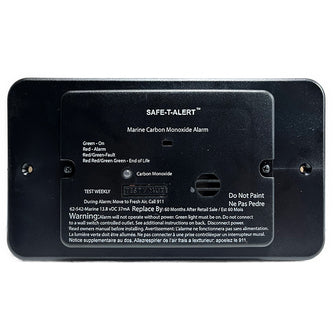 Safe-T-Alert 62 Series Marine Carbon Monoxide - Black - Flush Mount - 12V w/Relay & Trim Ring | 62-542-TR-BL