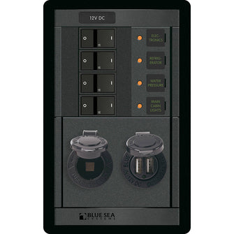 Blue Sea 1495 - 360 Panel - 4 Position 12V w/Dual USB & 12V Socket | 1495