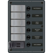 Blue Sea 8121 - 5 Position Contura Switch Panel w/Dual USB Chargers - 12/24V DC - Black | 8121