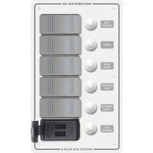 Blue Sea 8421 - 5 Position Contura Switch Panel w/Dual USB Chargers - 12/24V DC - White | 8421