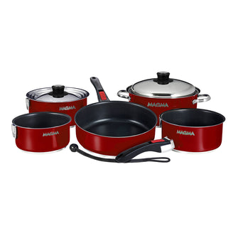 Magma Nestable 10 Piece Induction Non-Stick Enamel Finish Cookware Set - Magma Red | A10-366-MR-2-IN